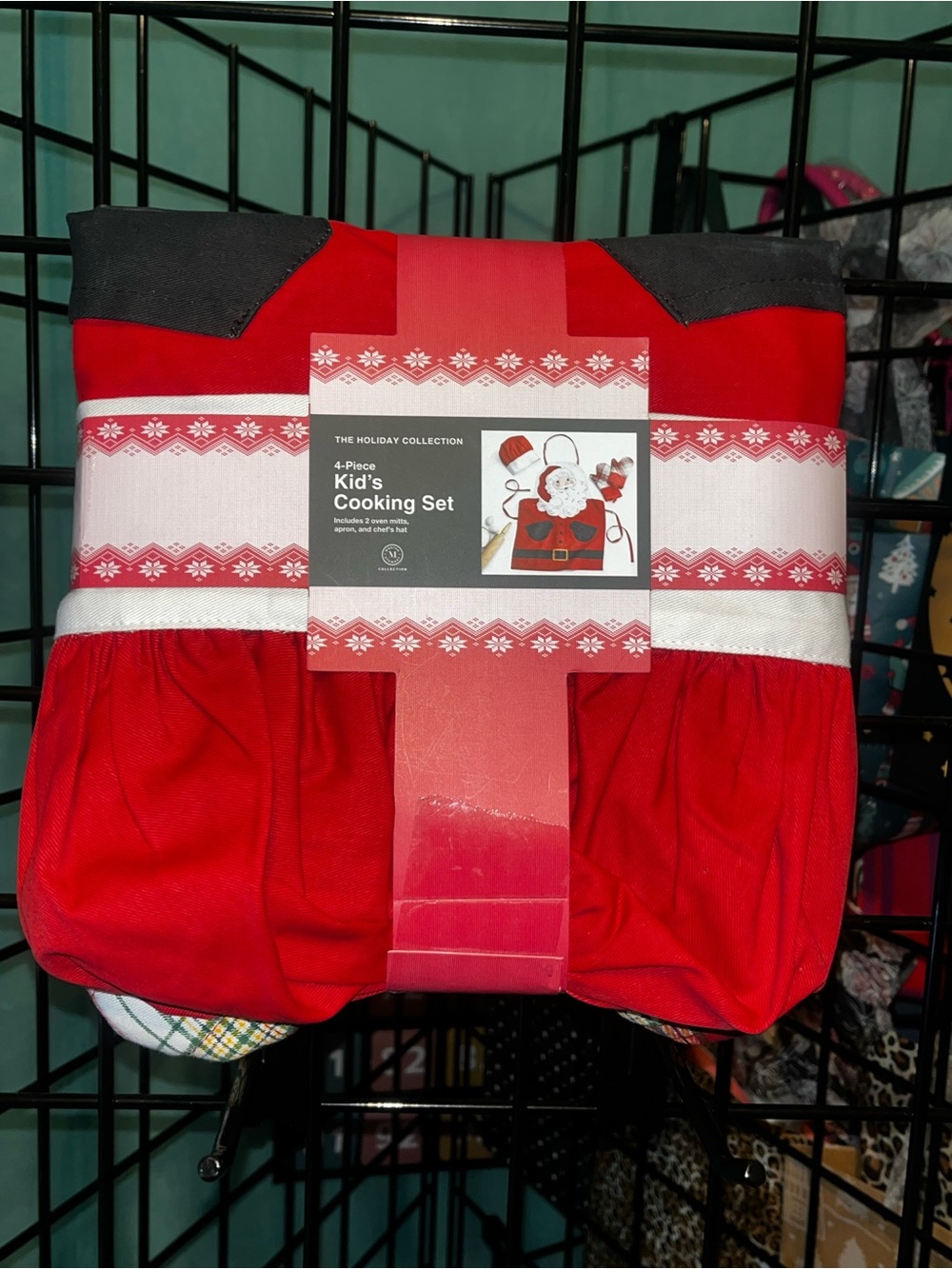 The Holiday Collection Kids Santa Chef Apron with Hat and Oven Mitts Red White - Picture 5 of 12